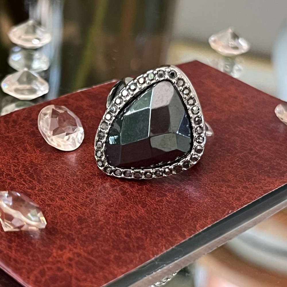 Gothic Black and Silver Studded Statement Ring